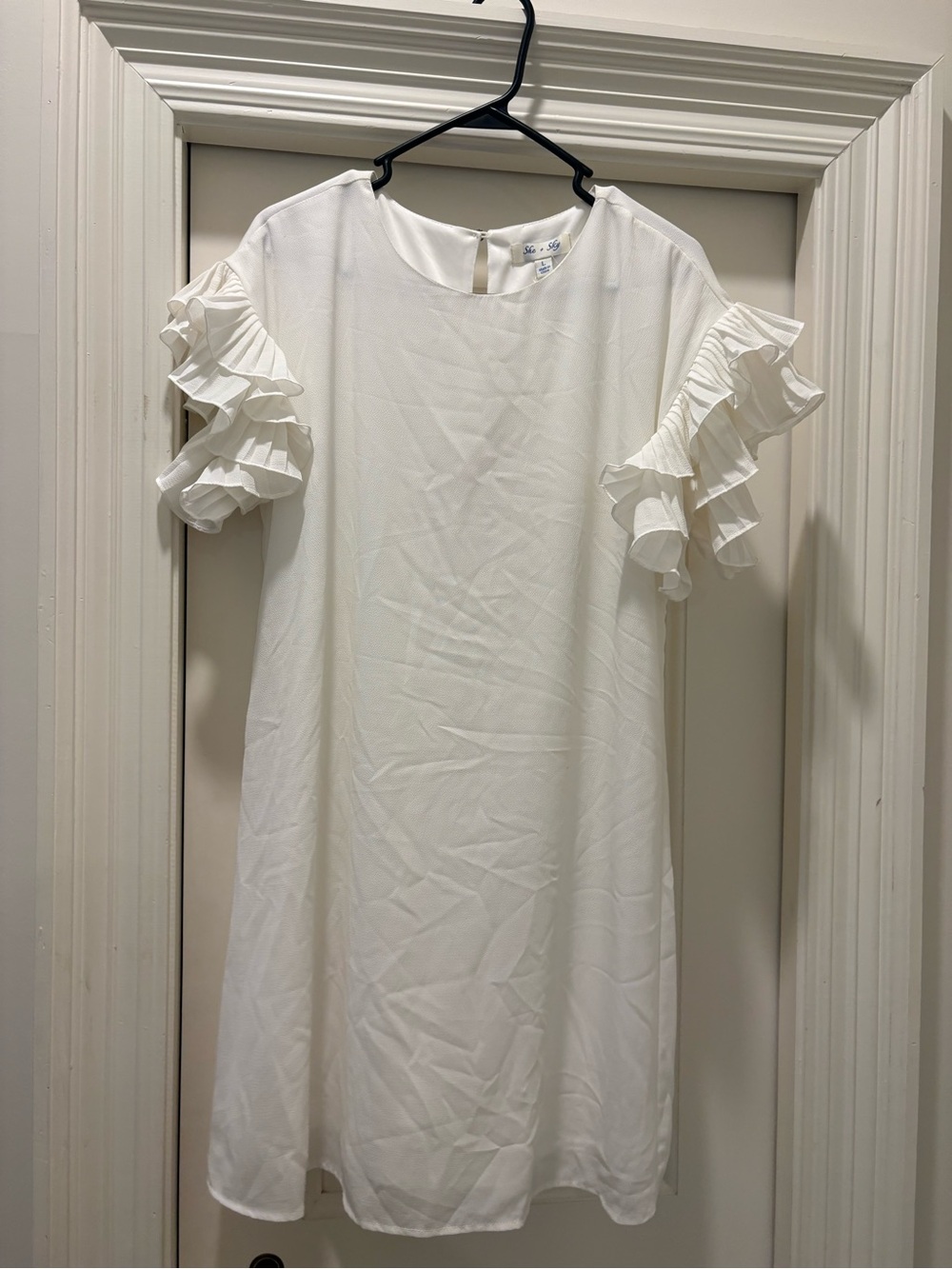 She + Sky White Ruffle Sleeve Shift Dress